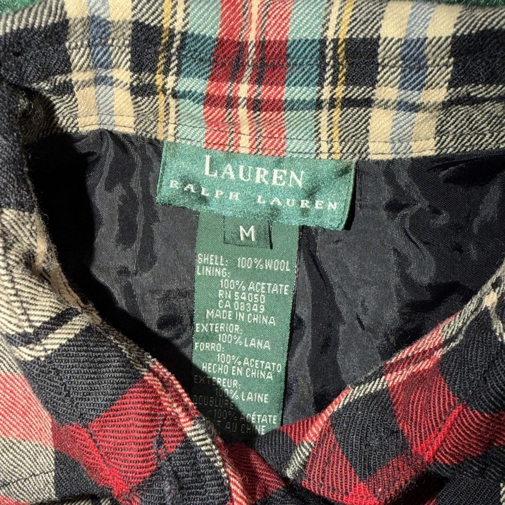 VTG Lauren Ralph Lauren Mens Medium Multicolor Plaid 100% Wool Shell Button Down